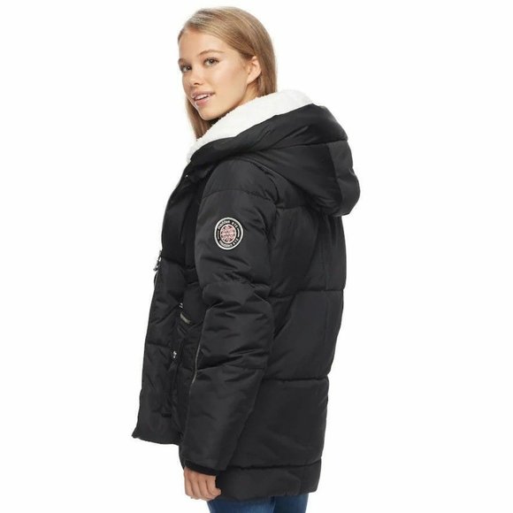 madden NYC Juniors' Fleece Hood Puffer Jacket - Picture 2 of 2